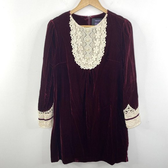 Anna Sui x Modcloth Burgundy and Cream Long Sleeve Dress - Picture 3 of 12
